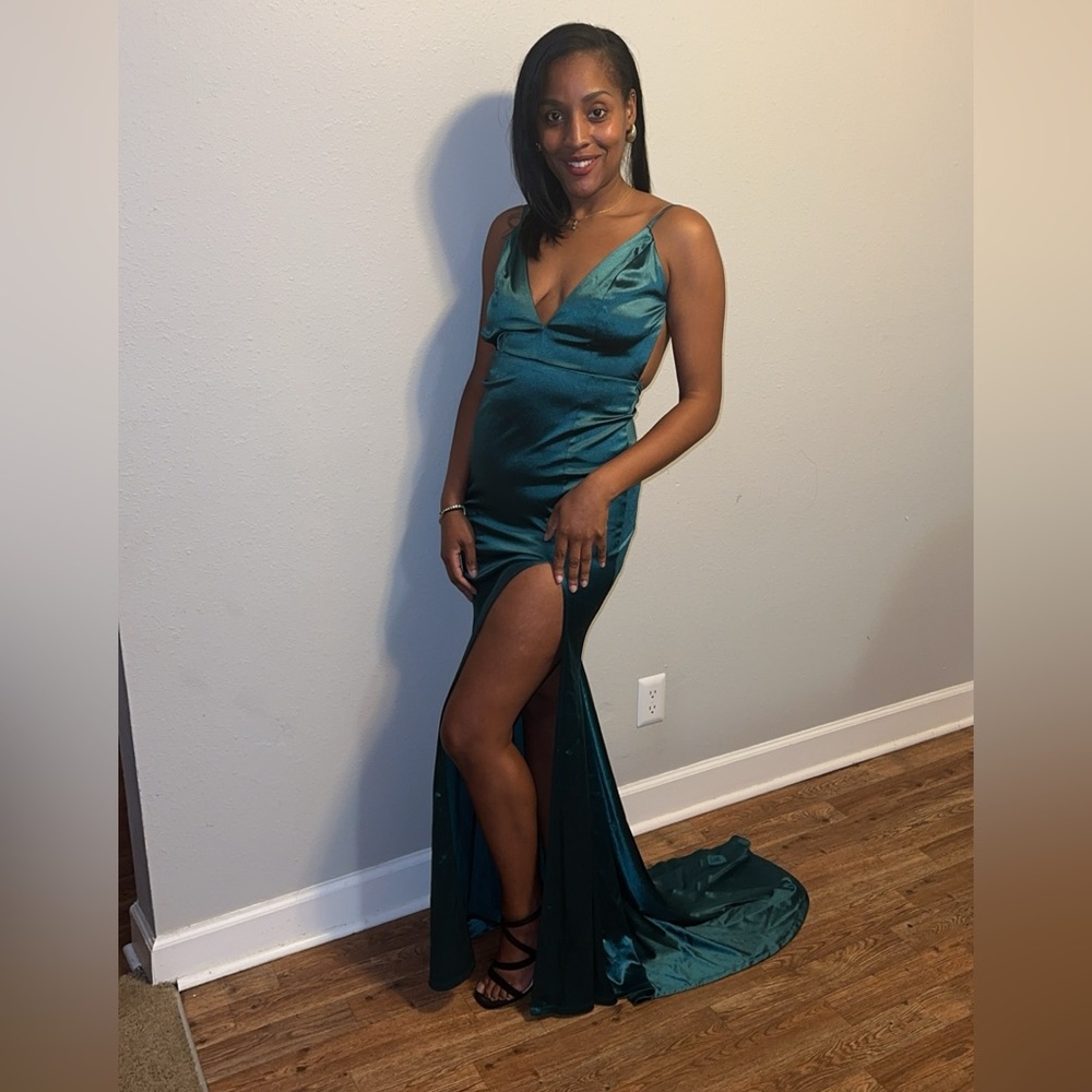 Backless Ruched Split Thigh High Formal Dress - image 3